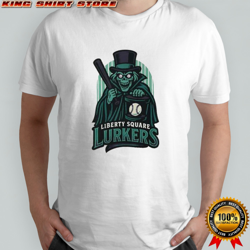 Liberty Square Lurkers hatbox ghost holding Baseball bat shirt