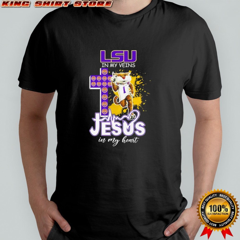 LSU in my veins Jesus in my heart mascot shirt