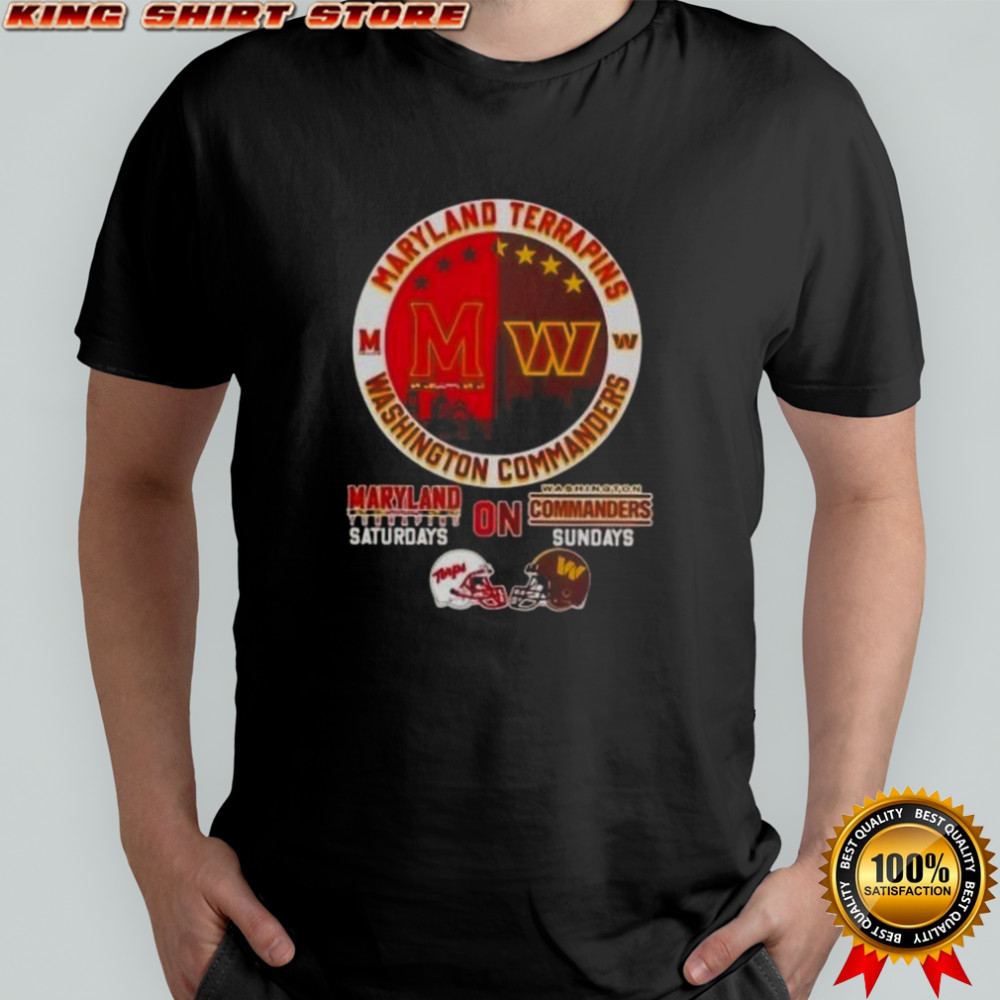 Maryland Terrapins Saturdays On Washington Commanders Sundays Football Helmets Skyline T-Shirt Maryland Terrapins Saturdays On Washington Commanders Sundays Football Helmets Skyline T-Shirt