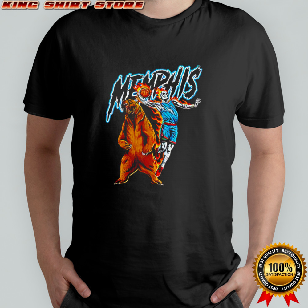 Memphis Skeleton with Flaming Basketball and Grizzly Bear shirt