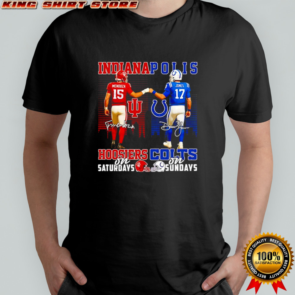 Mendoza Indiana Hoosiers On Saturdays X Jones Indianapolis Colts On Sundays Signatures 2025 shirt