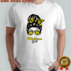 Michigan Wolverines girl messy bun glasses shirt