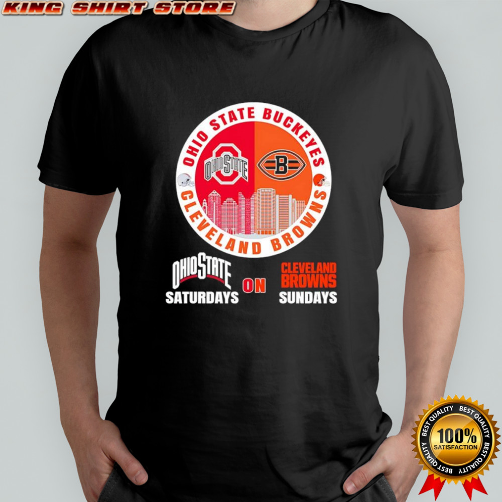 Ohio State Buckeyes Saturdays on Cleveland Browns Sundays helmet logo shirt