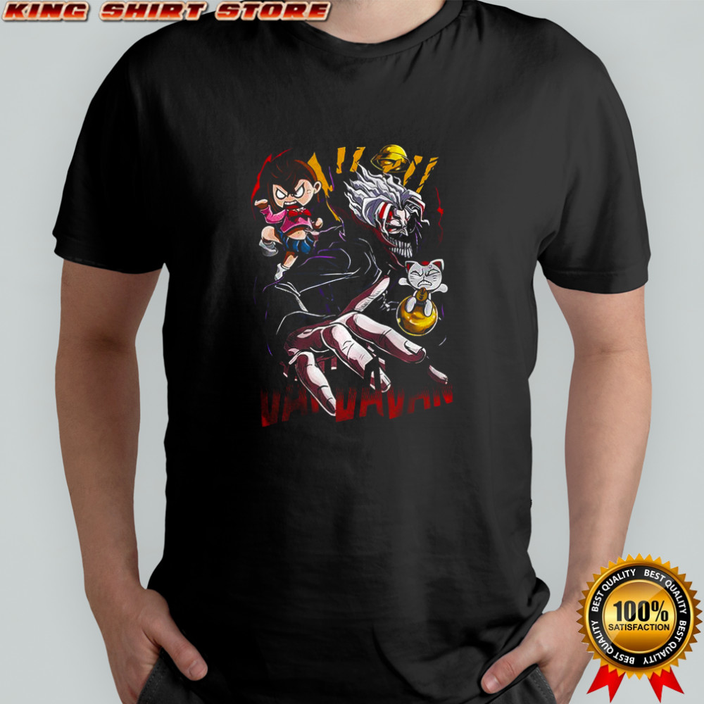 Okarun and Momo Dandadan anime character gold ball shirt