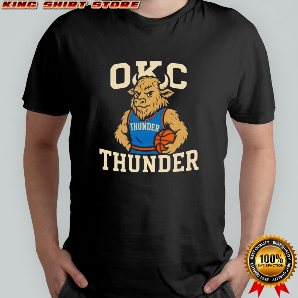 OKC Thunder fierce bison mascot holding basketball vintage shirt
