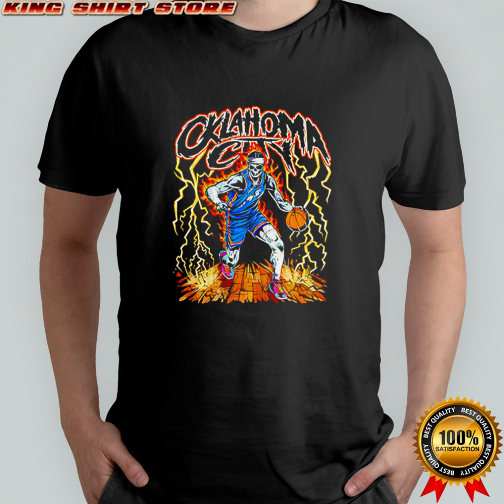 Oklahoma City Skeleton Dribbling Basketball on Burning Court shirt Oklahoma City Skeleton Dribbling Basketball on Burning Court shirt