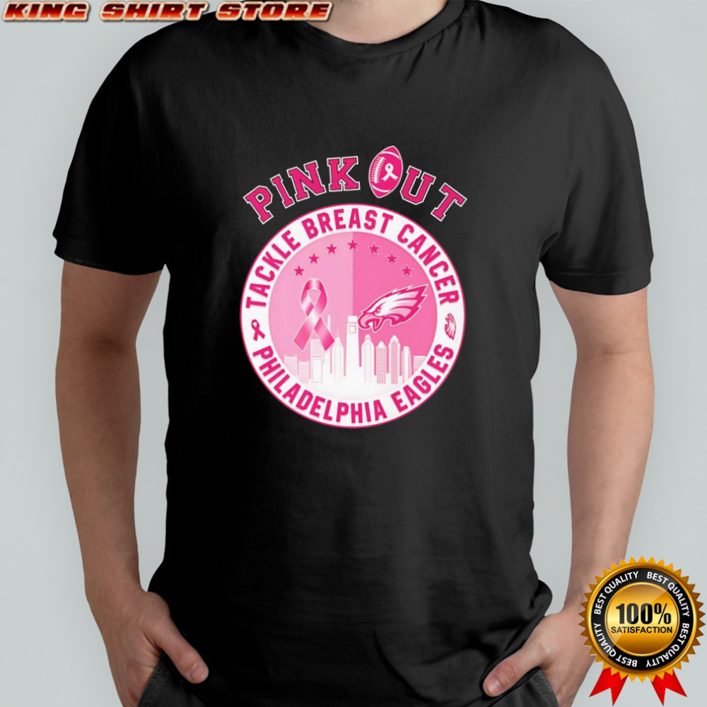 Pink out tackle Breast Cancer Philadelphia Eagles skyline shirt