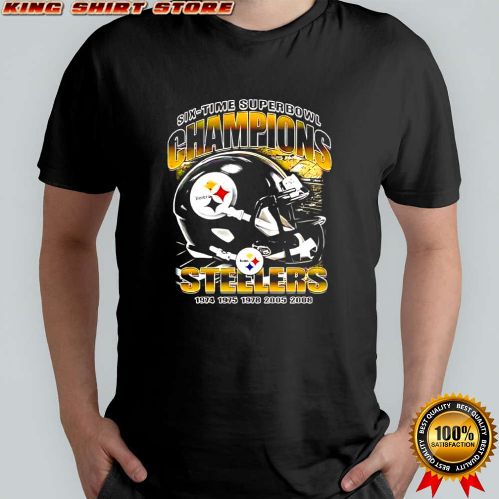 Pittsburgh Steelers six time Super Bowl Champions helmet retro shirt