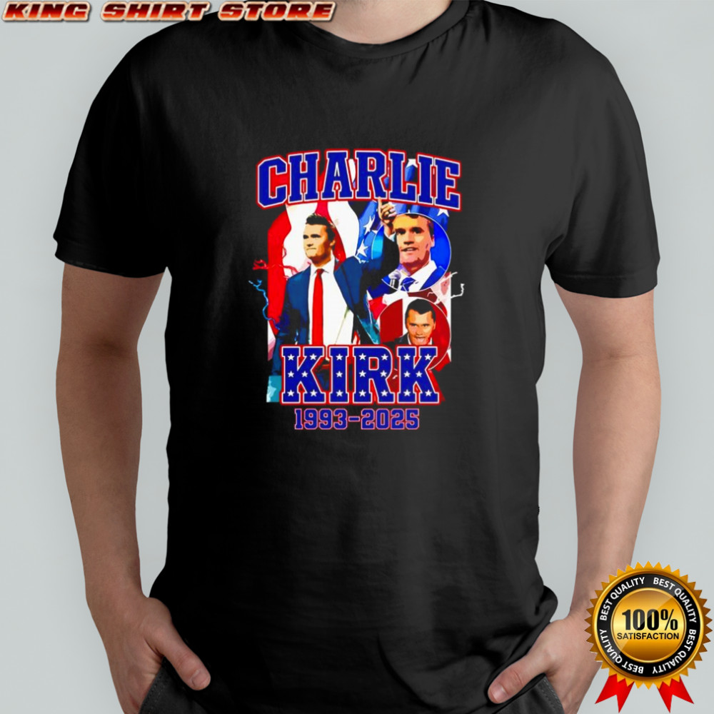 RIP Charlie Kirk 1993 2025 American flag lighting graphic memorial shirt