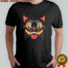 Scary Vintage Halloween Black Cat Face with Green Eyes shirt