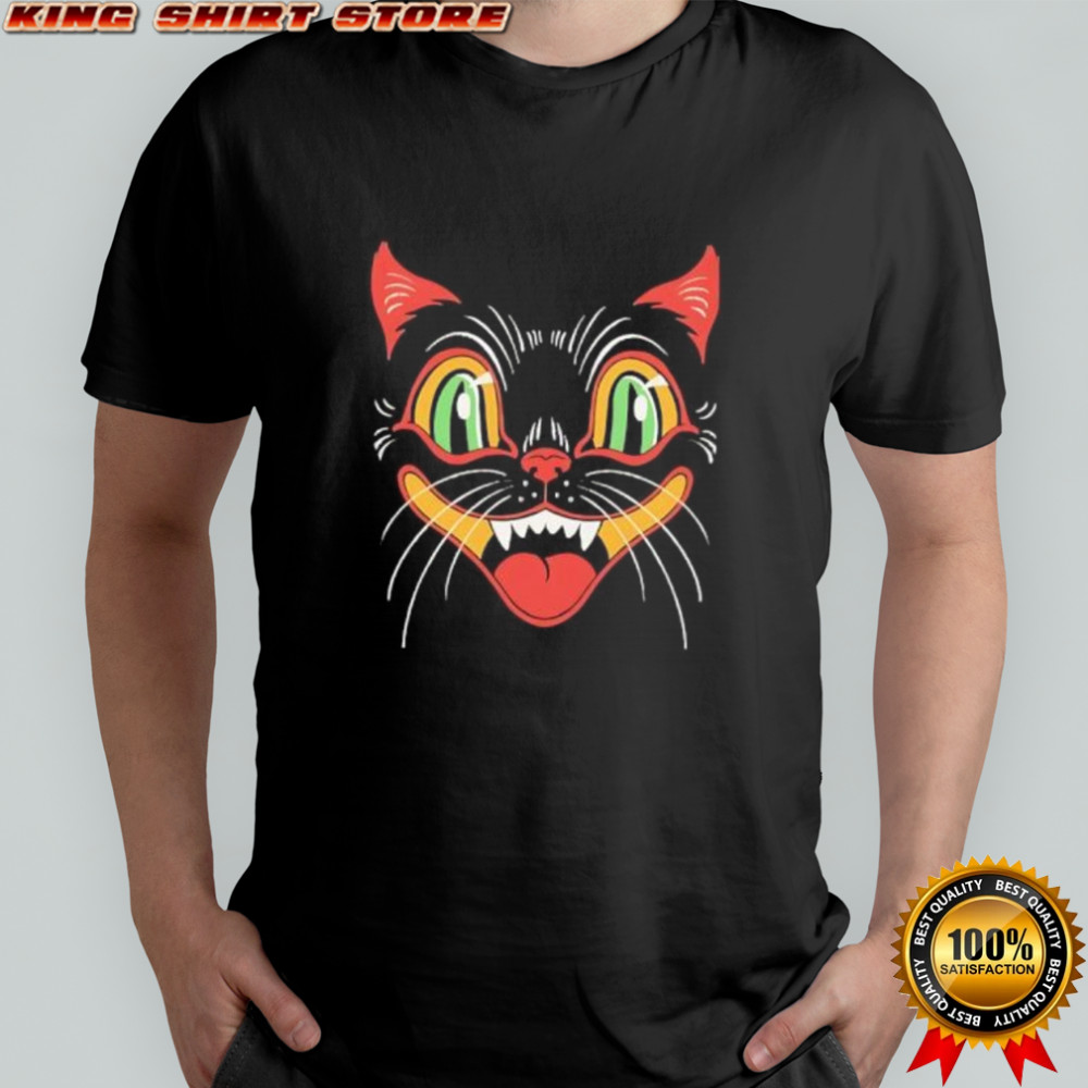 Scary Vintage Halloween Black Cat Face with Green Eyes shirt Scary Vintage Halloween Black Cat Face with Green Eyes shirt