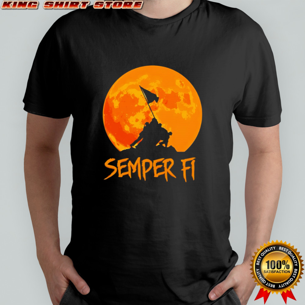 Semper Fi Flag on a Hill and Full Moon Graphic shirt