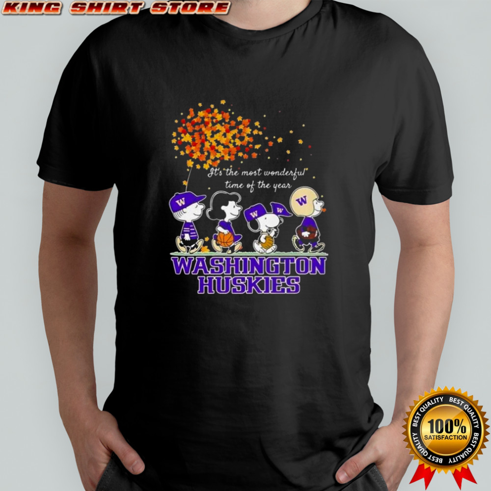 Snoopy And Friends Washington Huskies Sports Team It’s The Most Wonderful Time Of The Year Autumn T-Shirt