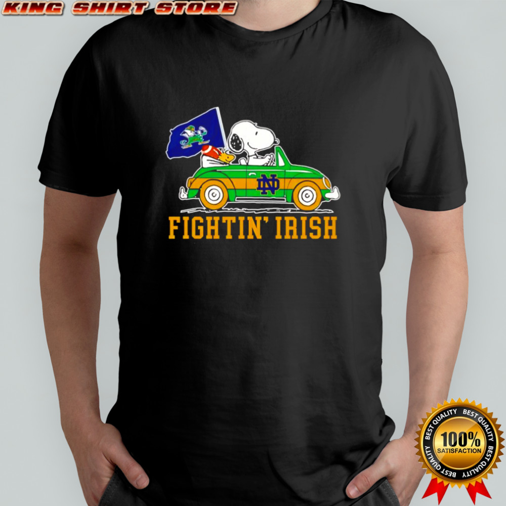 Snoopy and Woodstock driving car Notre Dame Fighting Irish shirt Snoopy and Woodstock driving car Notre Dame Fighting Irish shirt