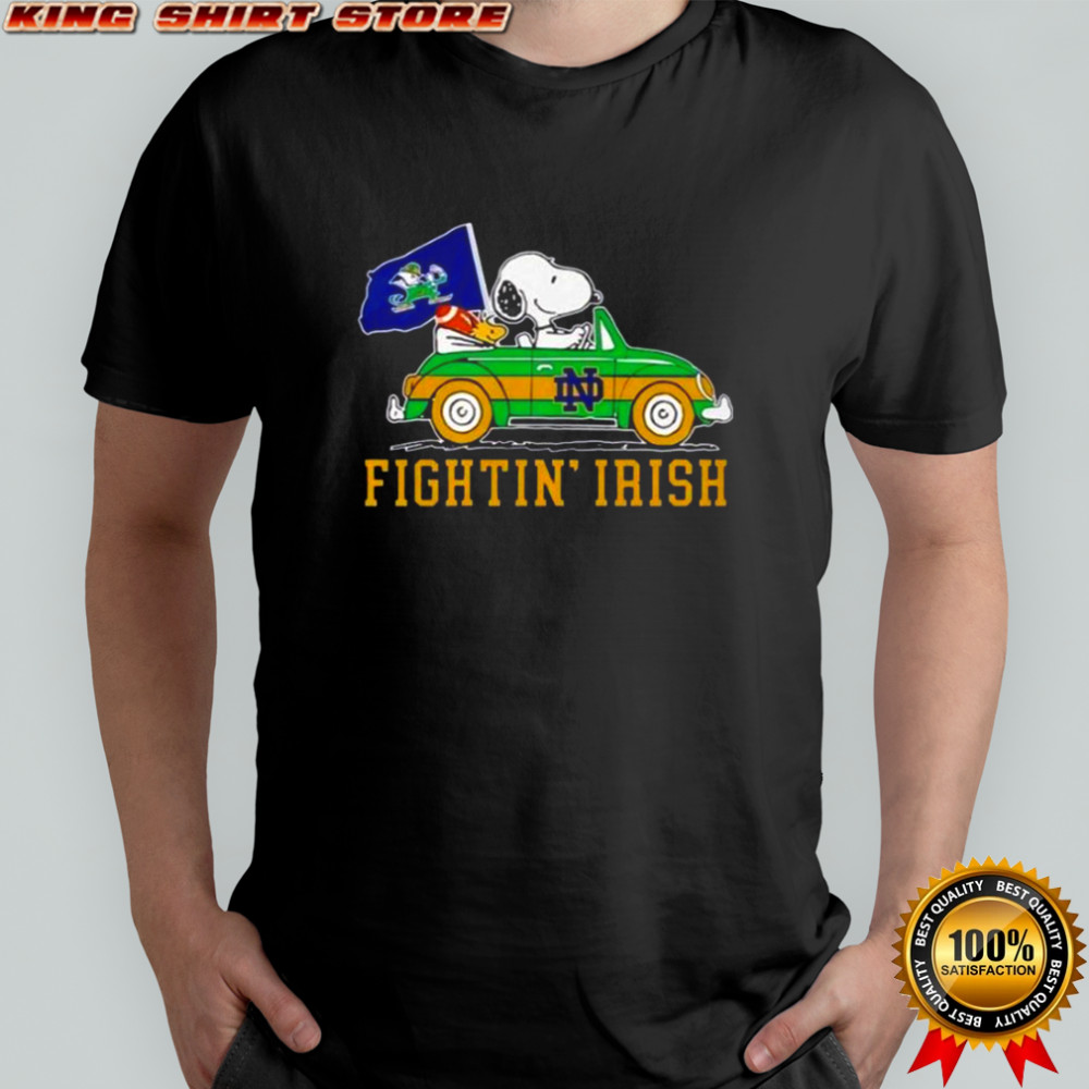 Snoopy And Woodstock Driving Car Notre Dame Fighting Irish T-Shirt Snoopy And Woodstock Driving Car Notre Dame Fighting Irish T-Shirt