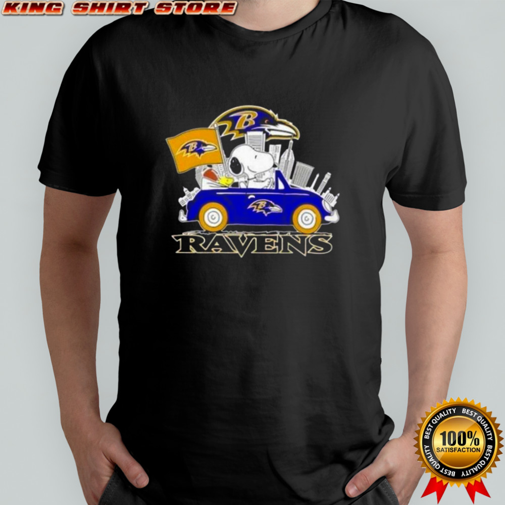 Snoopy Driving Car Baltimore Ravens Football T-Shirt