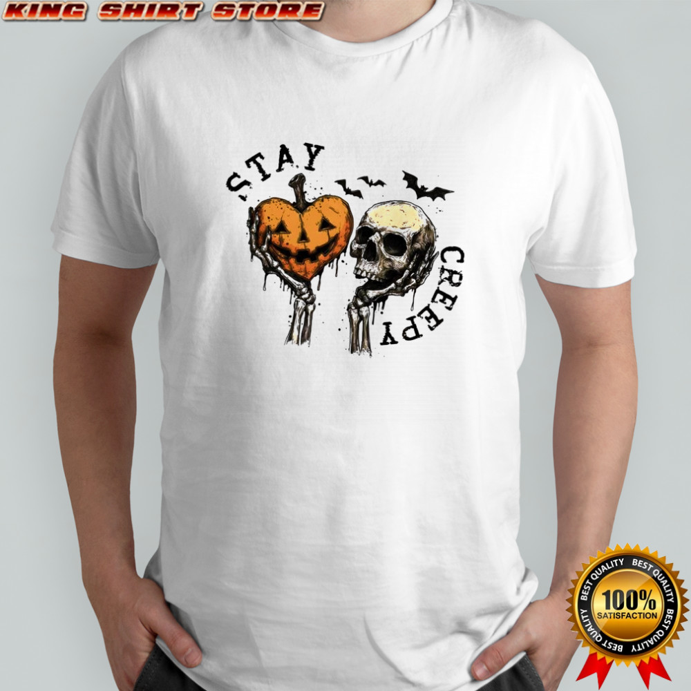Stay Creepy Retro Dripping Heart Skeleton Hand Spooky Halloween shirt