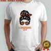 Texas Longhorns girl messy bun glasses shirt
