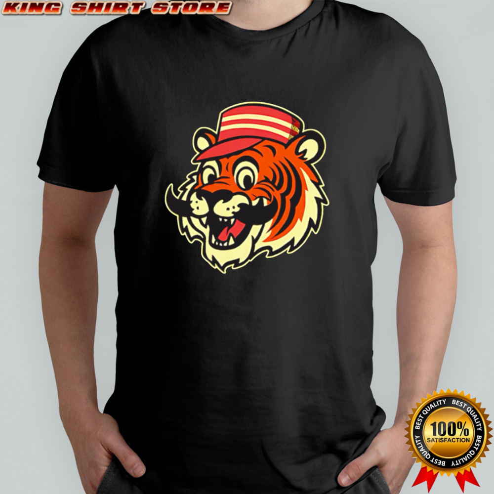 Tiger Face Mustache Red Striped Hat Cartoon shirt