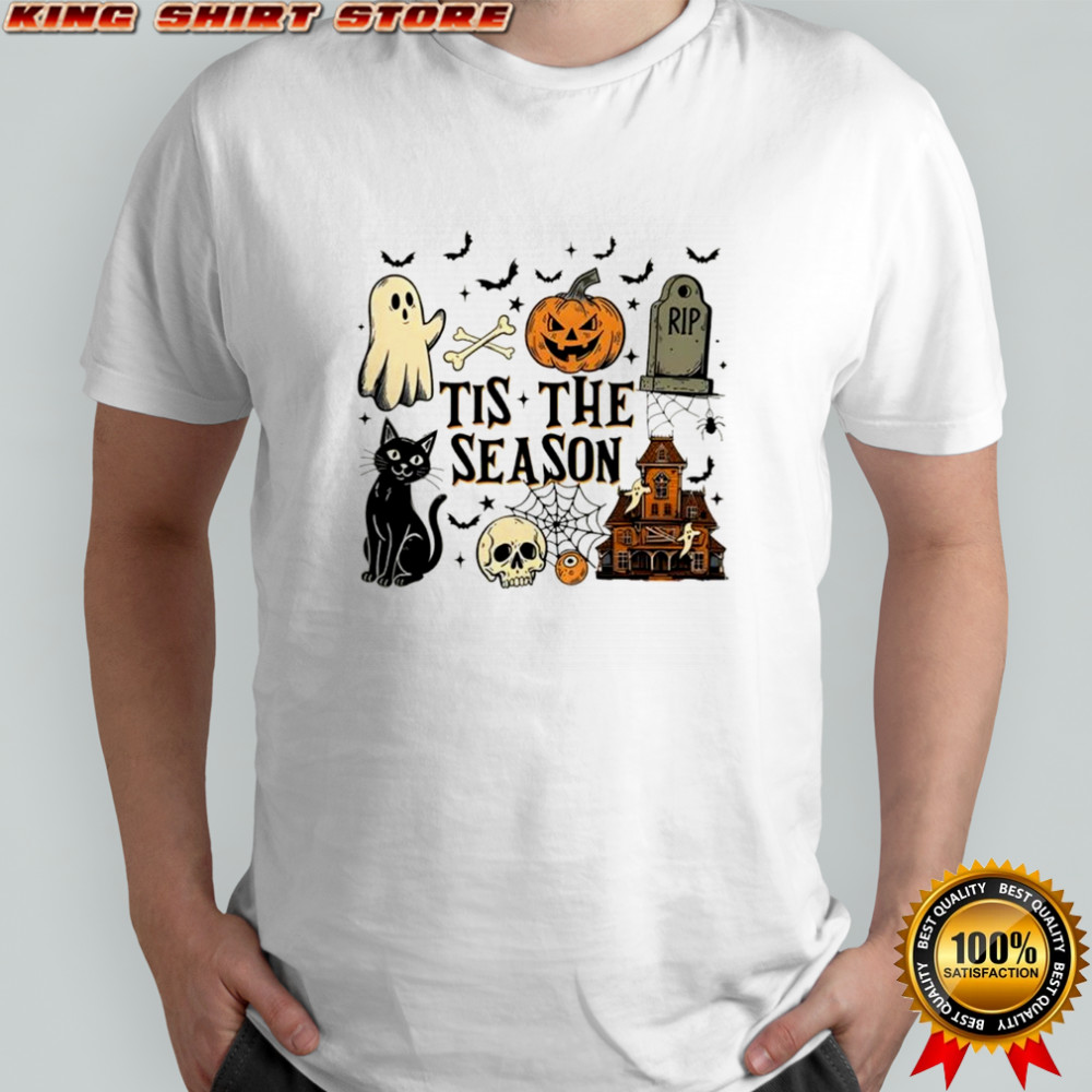 Tis The Season Ghost Halloween Pumpkin Spooky Vibes Cat shirt