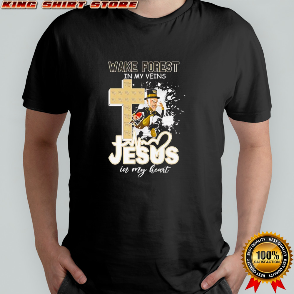 Wake Forest in my veins Jesus in my heart mascot shirt