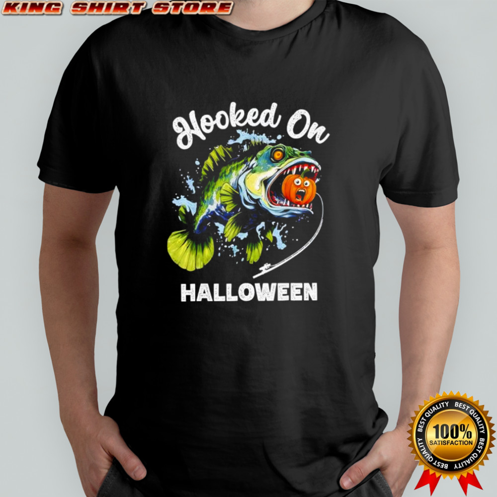 Zombie Bass Fishing Pumpkin Hooked on Halloween shirt