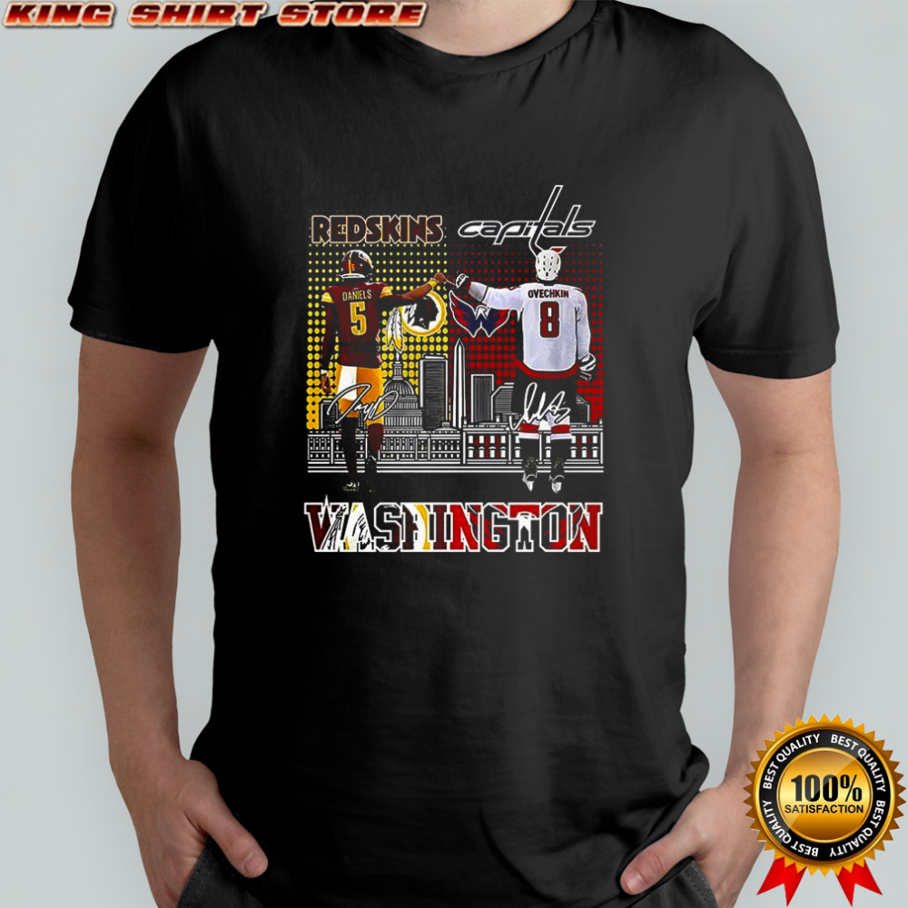 Alexander Ovechkin Washington Capitals and Jayden Daniels Washington Commanders signature shirt Alexander Ovechkin Washington Capitals and Jayden Daniels Washington Commanders signature shirt