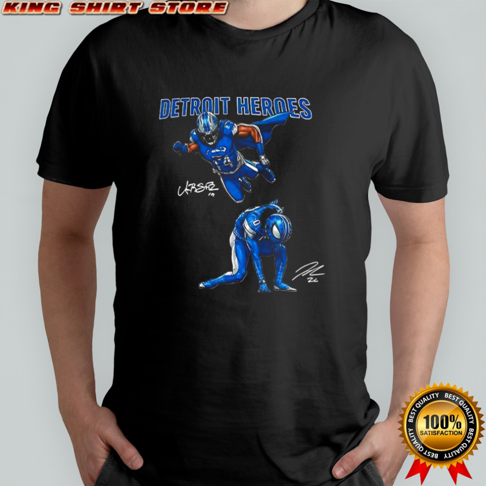 Amon Ra St Brown and Jahmyr Gibbs Detroit Heroes signature shirt