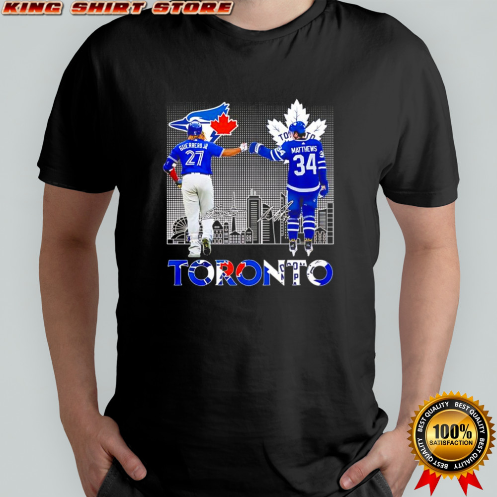 Auston Matthews Toronto Maple Leafs vs Vladimir Guerrero Jr Toronto Blue Jays signatures shirt