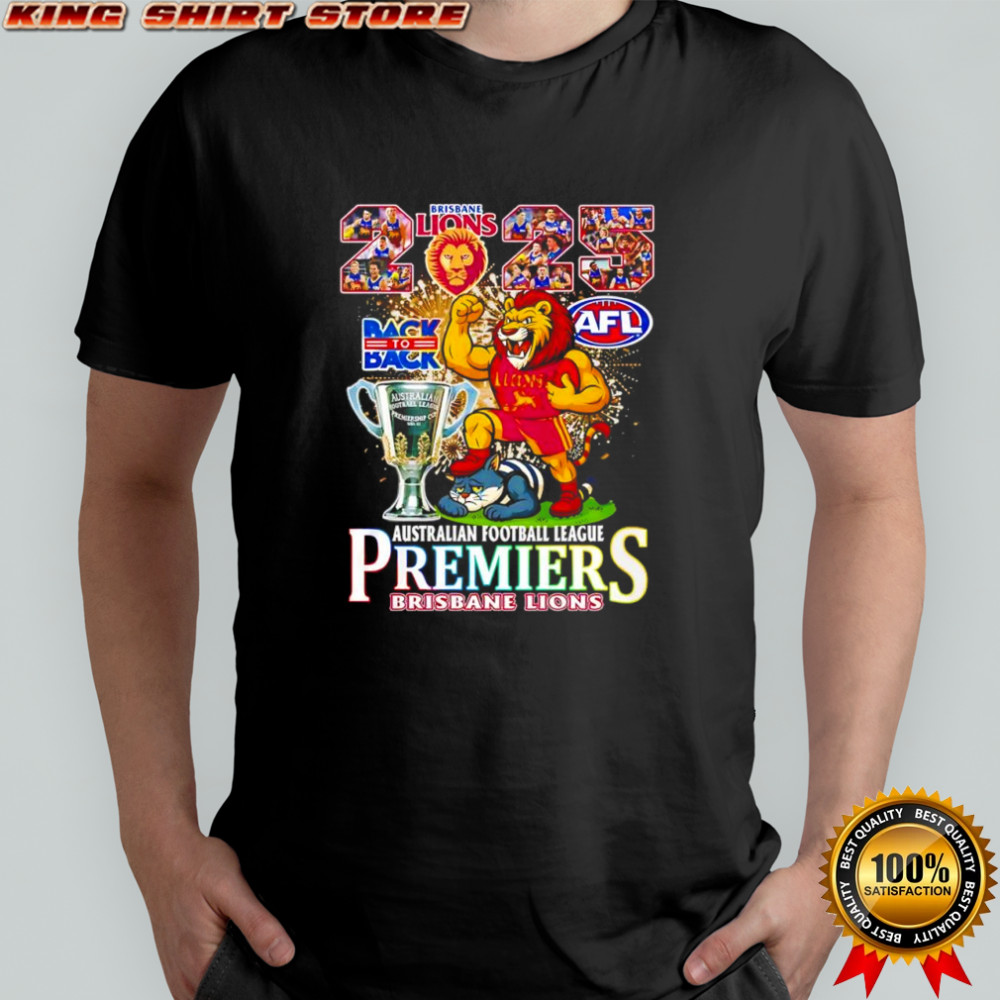 Brisbane Lions back to back 2025 AFL Australian Football League premiers cup mascot logo shirt Brisbane Lions back to back 2025 AFL Australian Football League premiers cup mascot logo shirt
