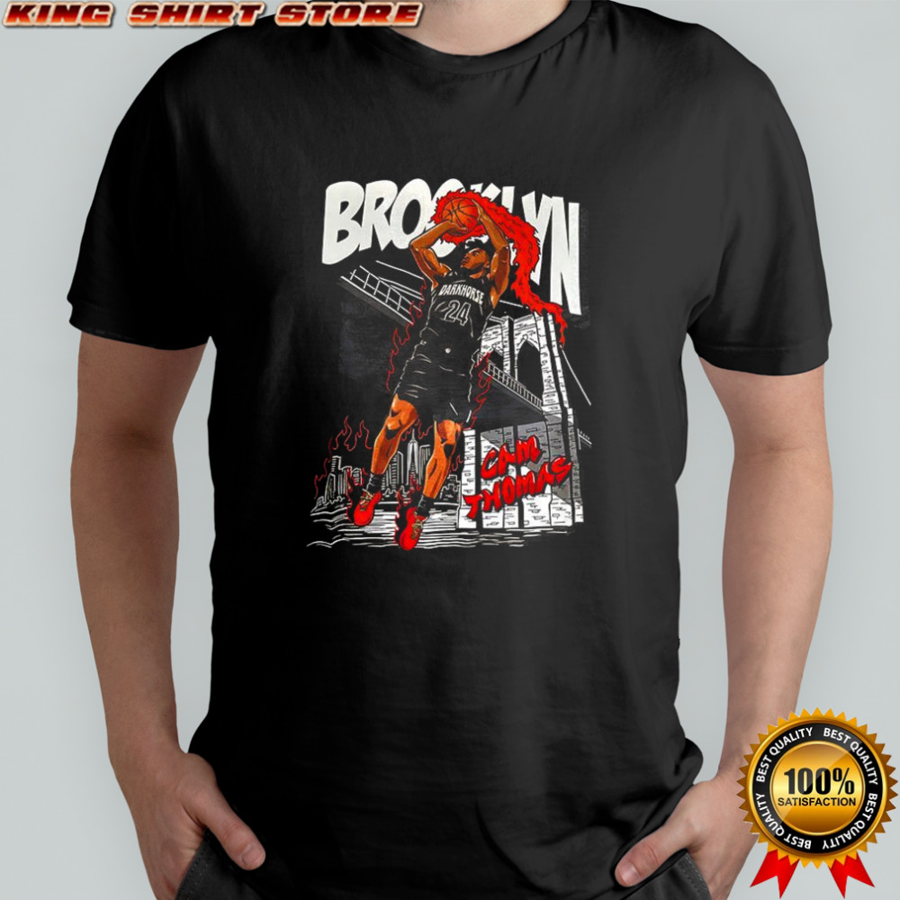 Cam Thomas Brooklyn Nets basketball shooting stance skyline shirt