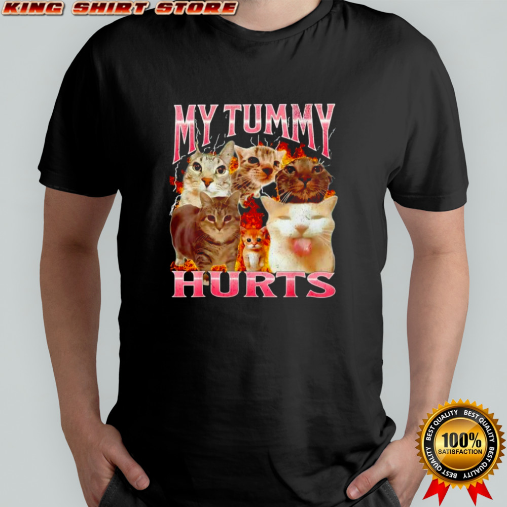 Cats my tummy hurts graphic meme shirt