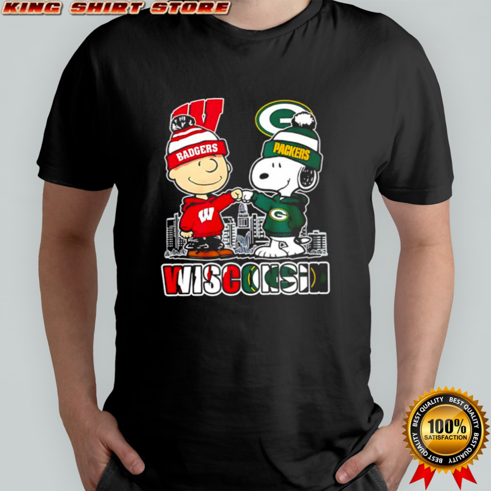 Charlie Brown and Snoopy wearing Wisconsin Badgers and Green Bay Packers logo shirt Charlie Brown and Snoopy wearing Wisconsin Badgers and Green Bay Packers logo shirt