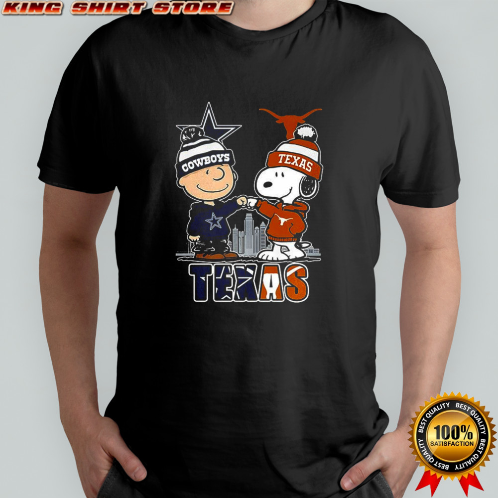 Charlie Brown Dallas Cowboys touch hand Snoopy Texas Longhorns skyline shirt