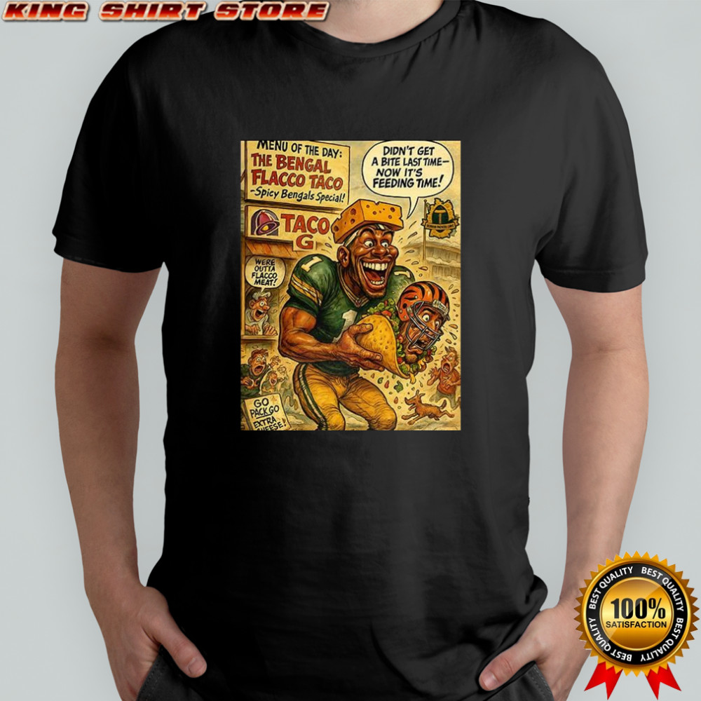 Cincinnati Bengals vs Green Bay Packers NFL 2025 The Bengal Flacco Taco caricature shirt