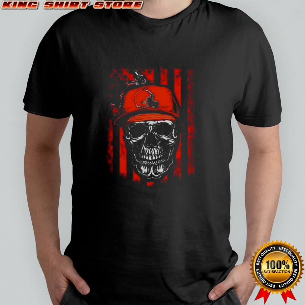 Cleveland Browns NFL Skull American Flag Football Lover T-Shirt