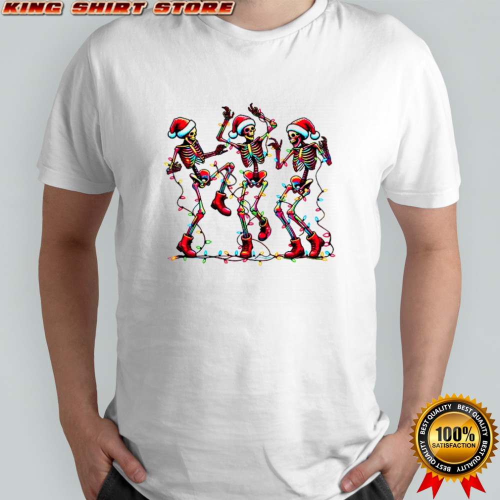 Dancing skeleton Santa hat Merry Christmas 2025 shirt