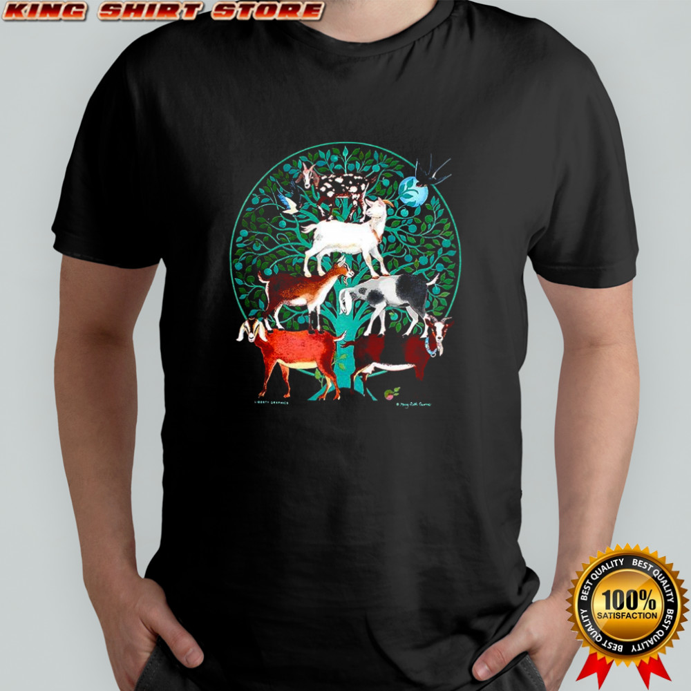 Goat tree swallow folk art style shirt