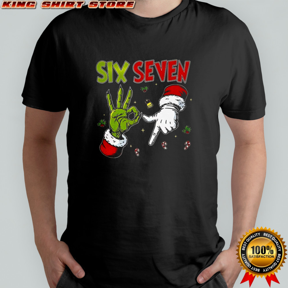 Grinch and Santa Hands Six Seven Christmas shirt