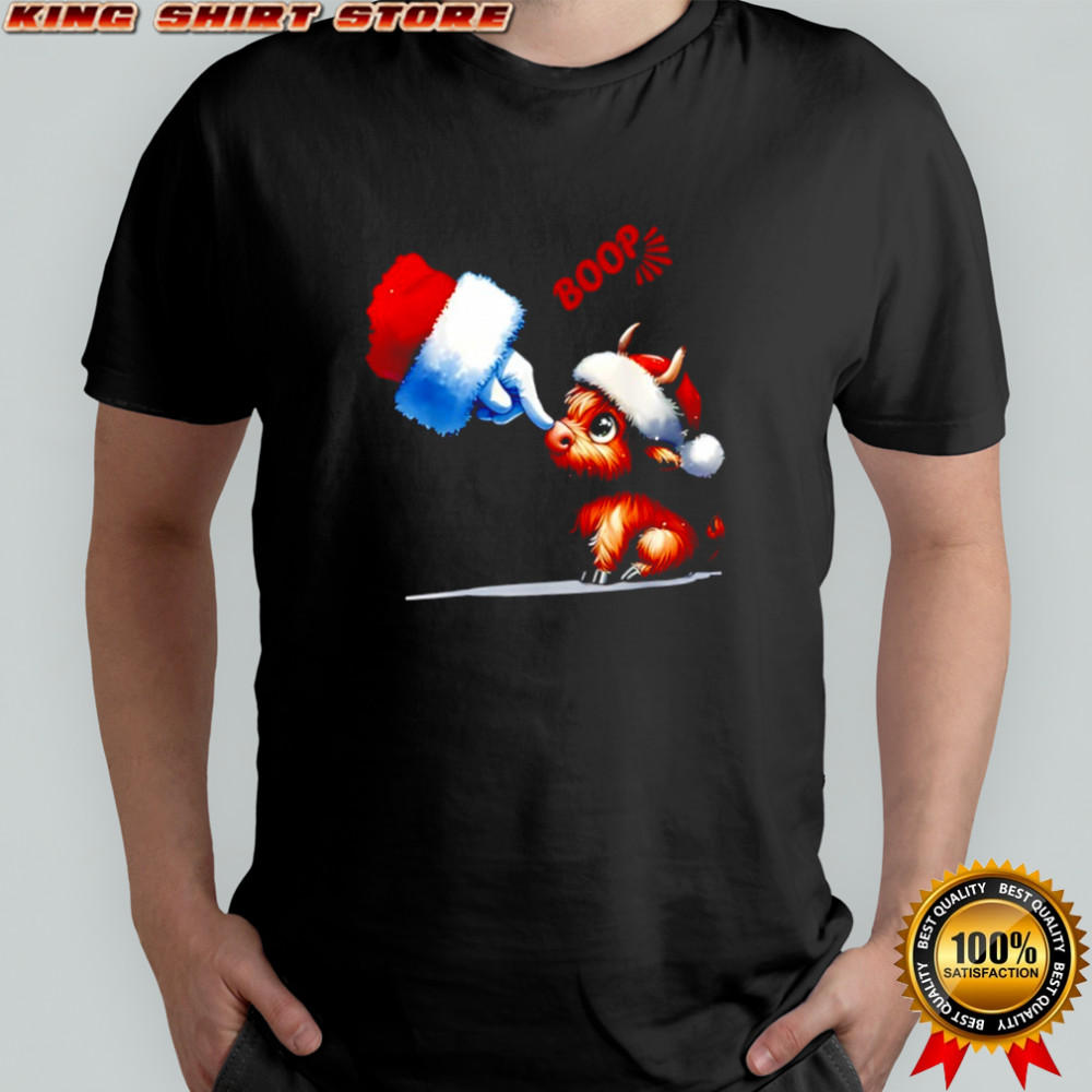 Hand Boop Christmas Highland Cow Santa Farmer Animal Western shirt