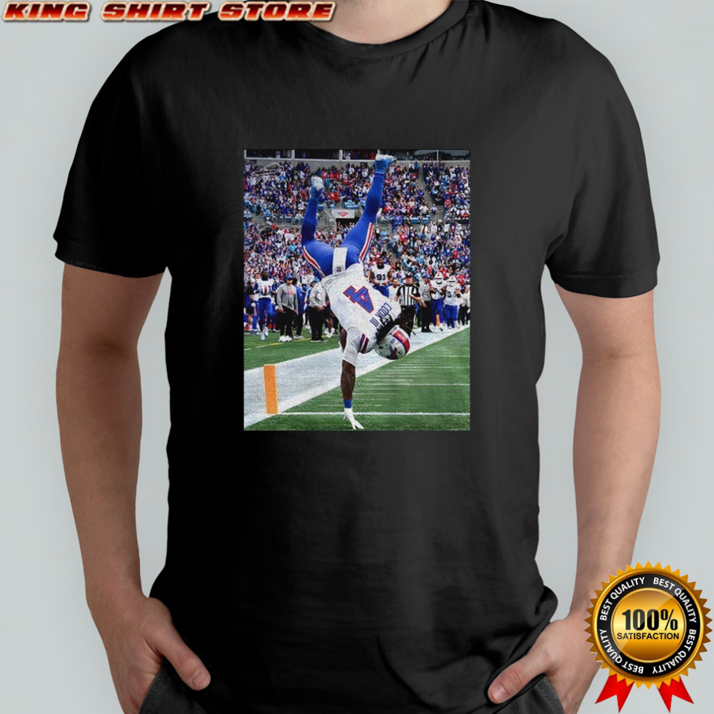 James Cook flips Buffalo Bill shirt