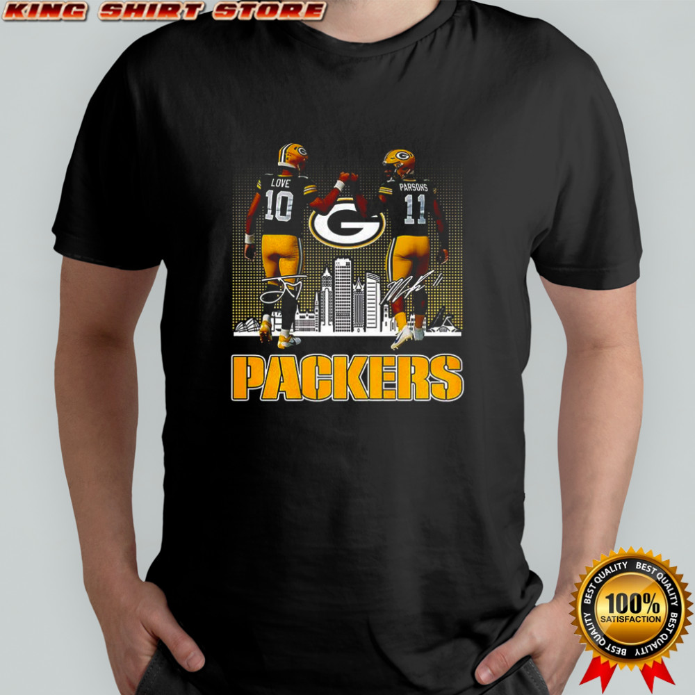 Jordan Love touch hands Micah Parsons Green Bay Packers football skyline signature shirt Jordan Love touch hands Micah Parsons Green Bay Packers football skyline signature shirt