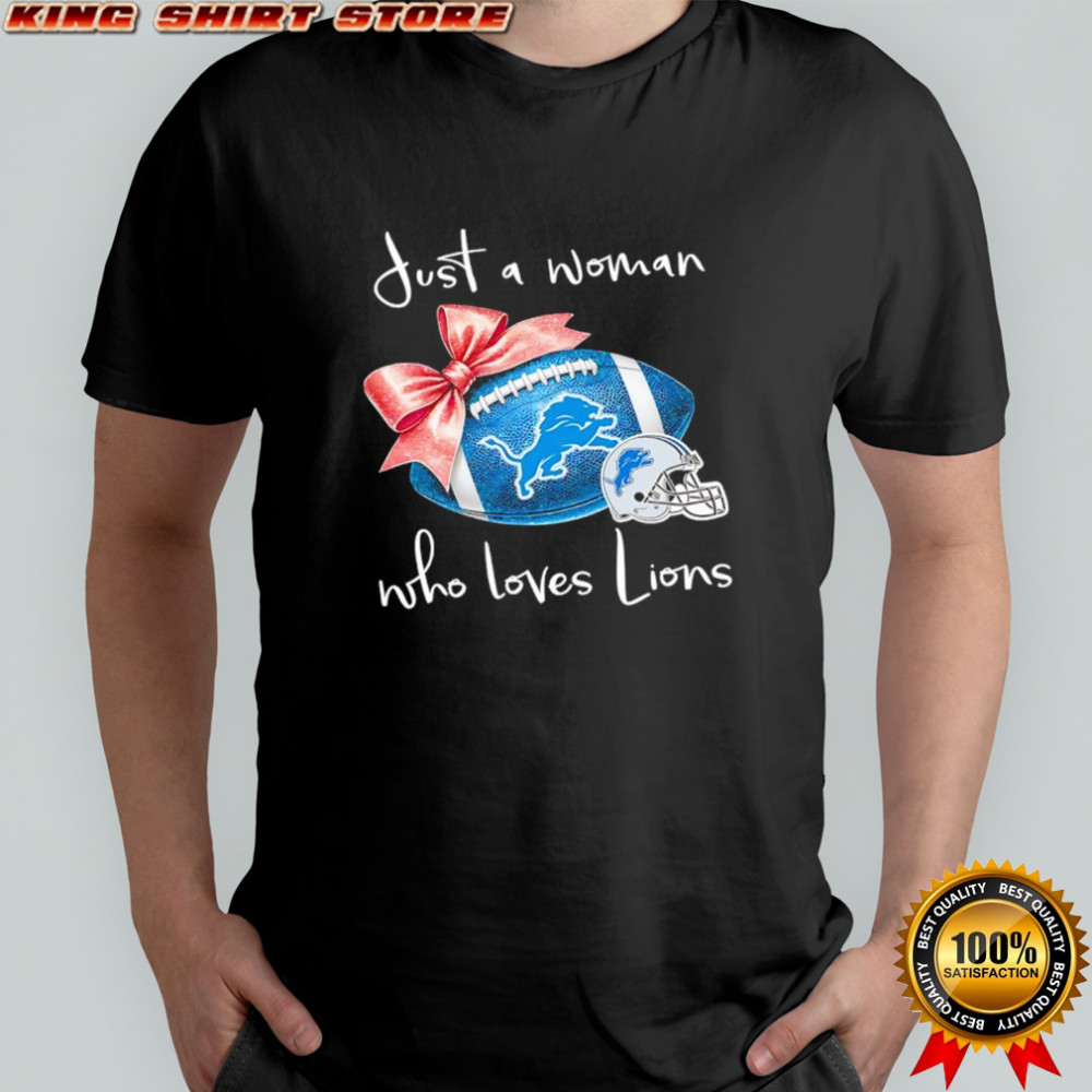 Just a woman who loves Detroit Lions pink bow helmet shirt
