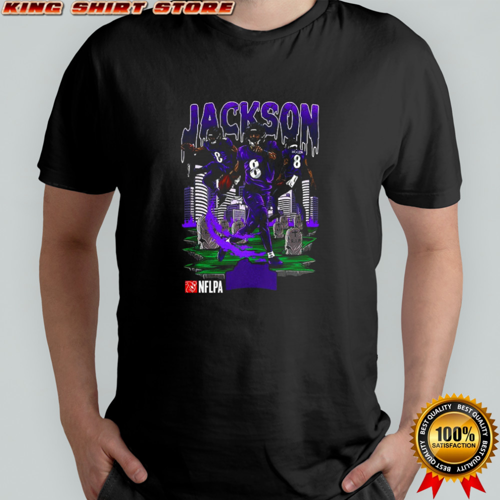 Lamar Jackson Baltimore Ravens football number 8 cemetery skyline shirt