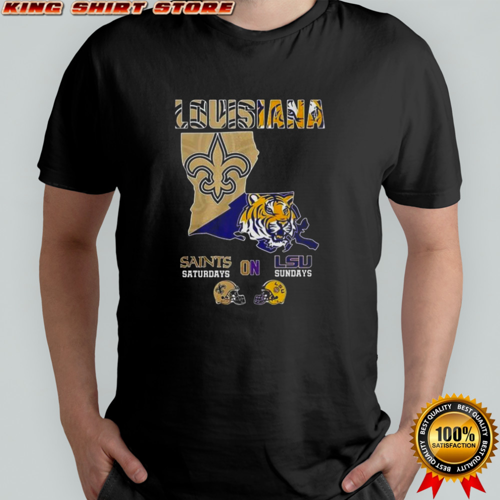 Louisiana Saints Saturdays On LSU Sundays Map T-Shirt