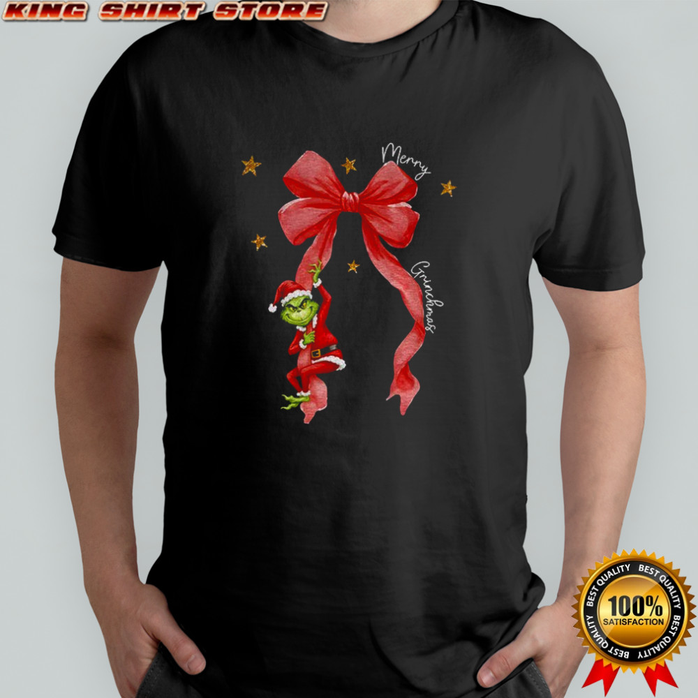 Merry Greenmas Coquette Christmas Bow Grinch Santa shirt