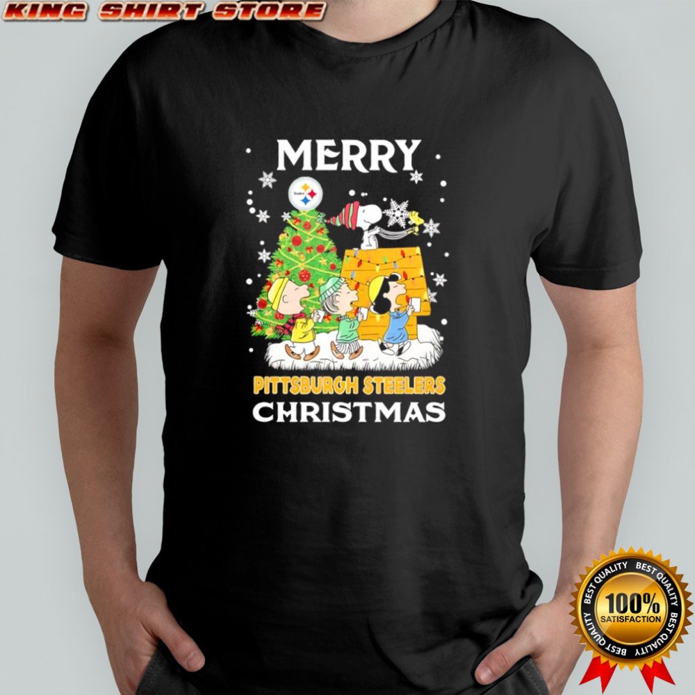 Merry Pittsburgh Steelers Christmas with Peanuts characters shirt