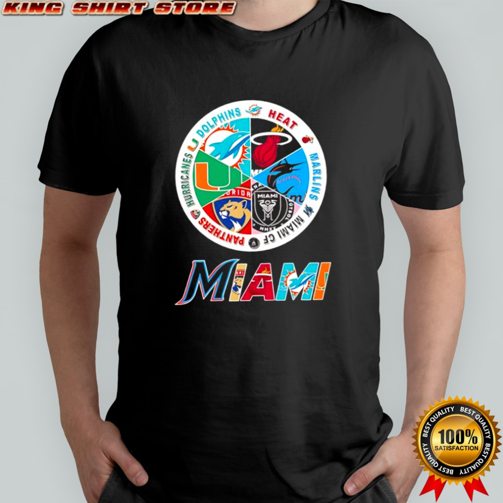 Miami area Dolphins x Heat x Marlins x Florida Panthers x Hurricanes x Inter Miami CF logo shirt