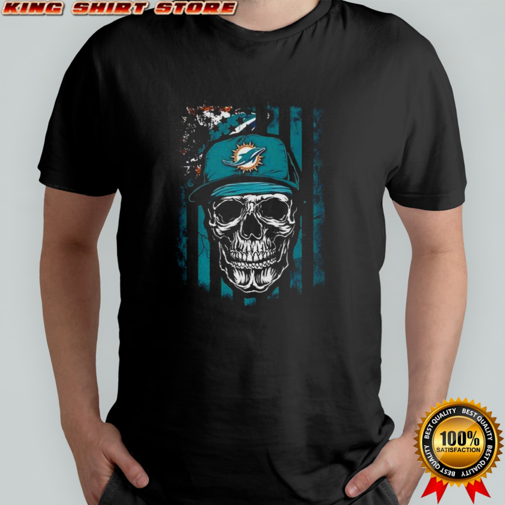 Miami Dolphins NFL Skull American Flag Football Lover T-Shirt