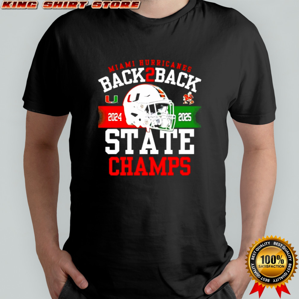 Miami Hurricanes Black Back 2 Back State Champs 2025 shirt